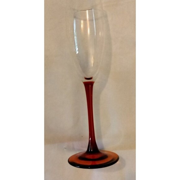 Clear Ruby Red Champagne Flute Tall Stem Fluted Glass Wedding Holiday Christmas - Picture 1 of 5